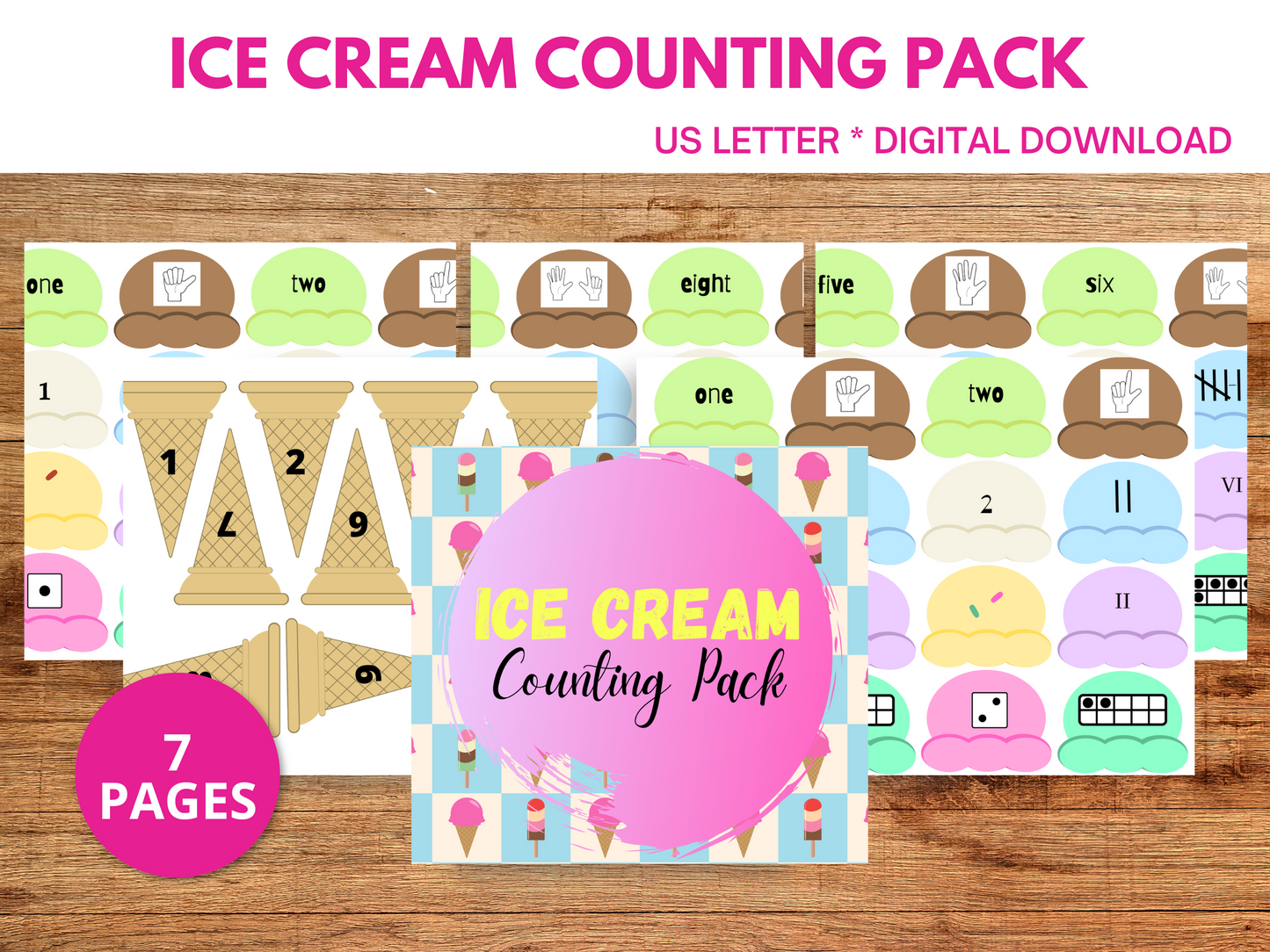 Ice Cream Counting Game – Printable Number Match Activity for Kids