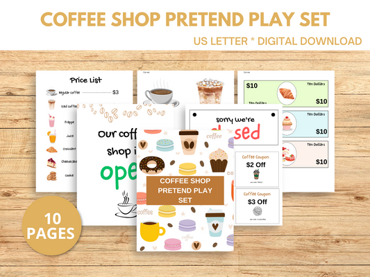 Coffee Shop Pretend Play Set – Printable Dramatic Play Kit for Kids (10 Pages)
