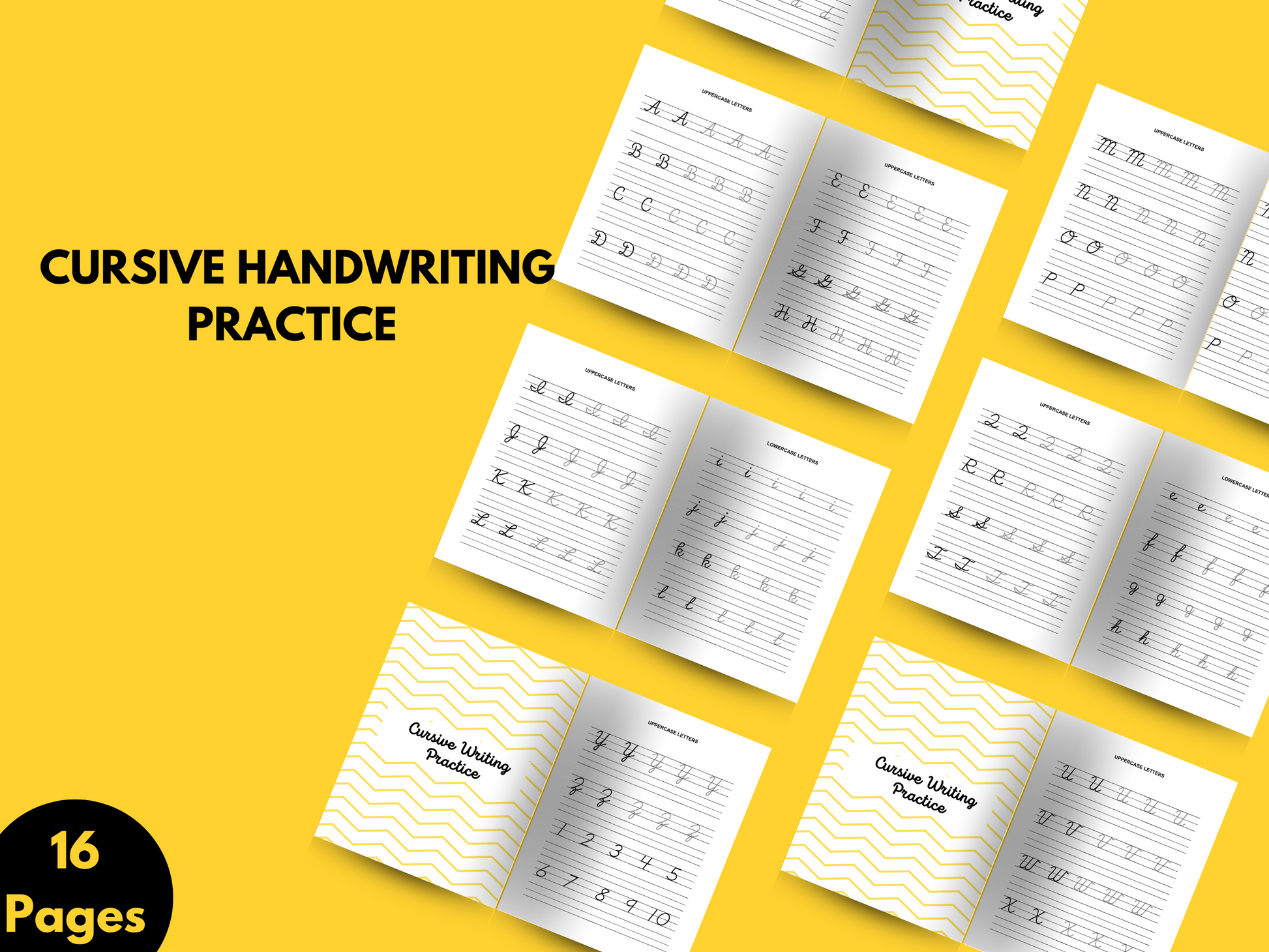 Printable cursive handwriting practice worksheets featuring uppercase and lowercase cursive letters for beginner students. Perfect for elementary writing and penmanship skills.