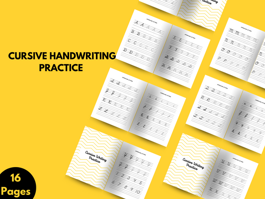 Printable cursive handwriting practice worksheets featuring uppercase and lowercase cursive letters for beginner students. Perfect for elementary writing and penmanship skills.