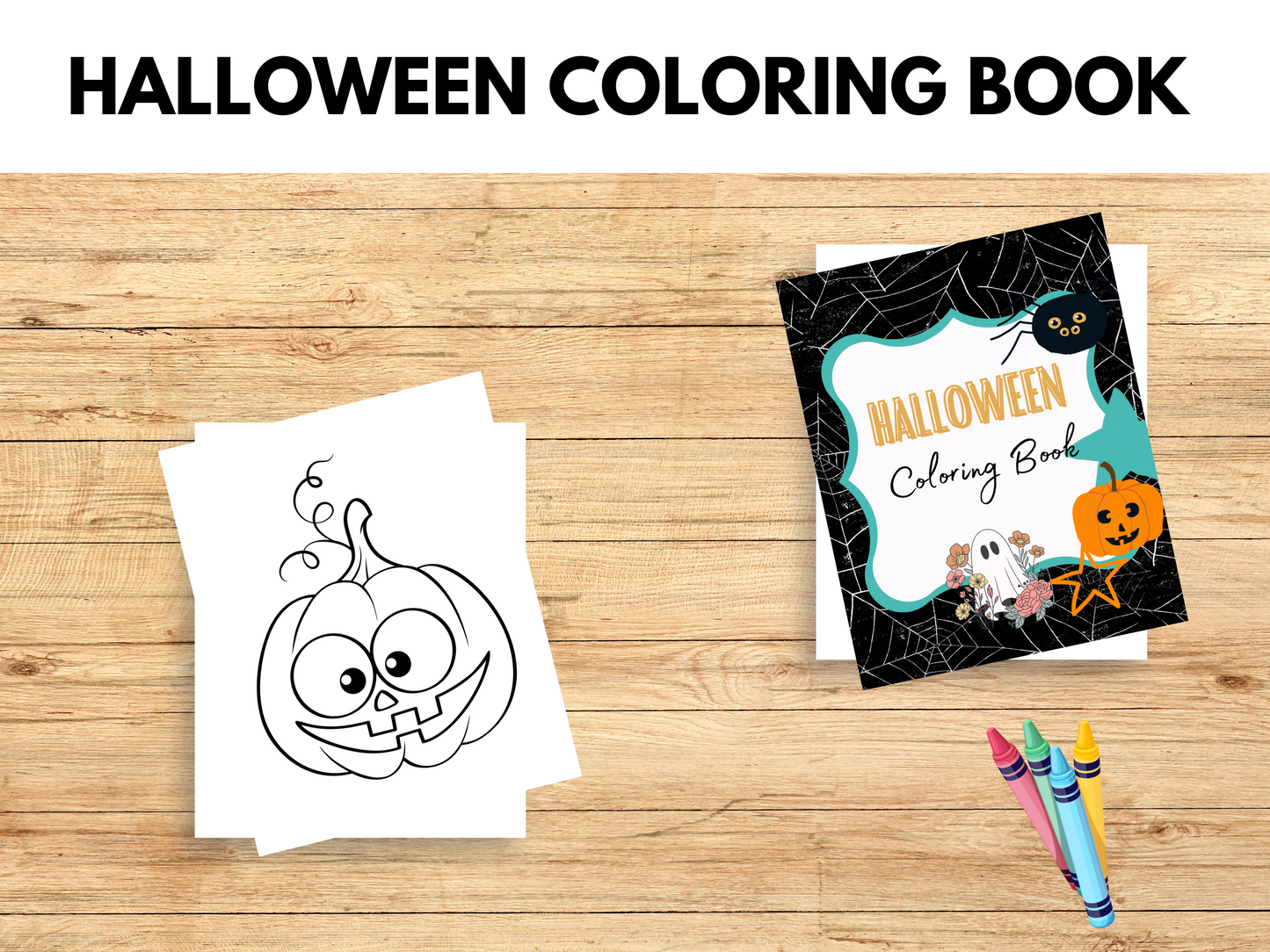 Halloween coloring book cover and 1 jack o lantern.
