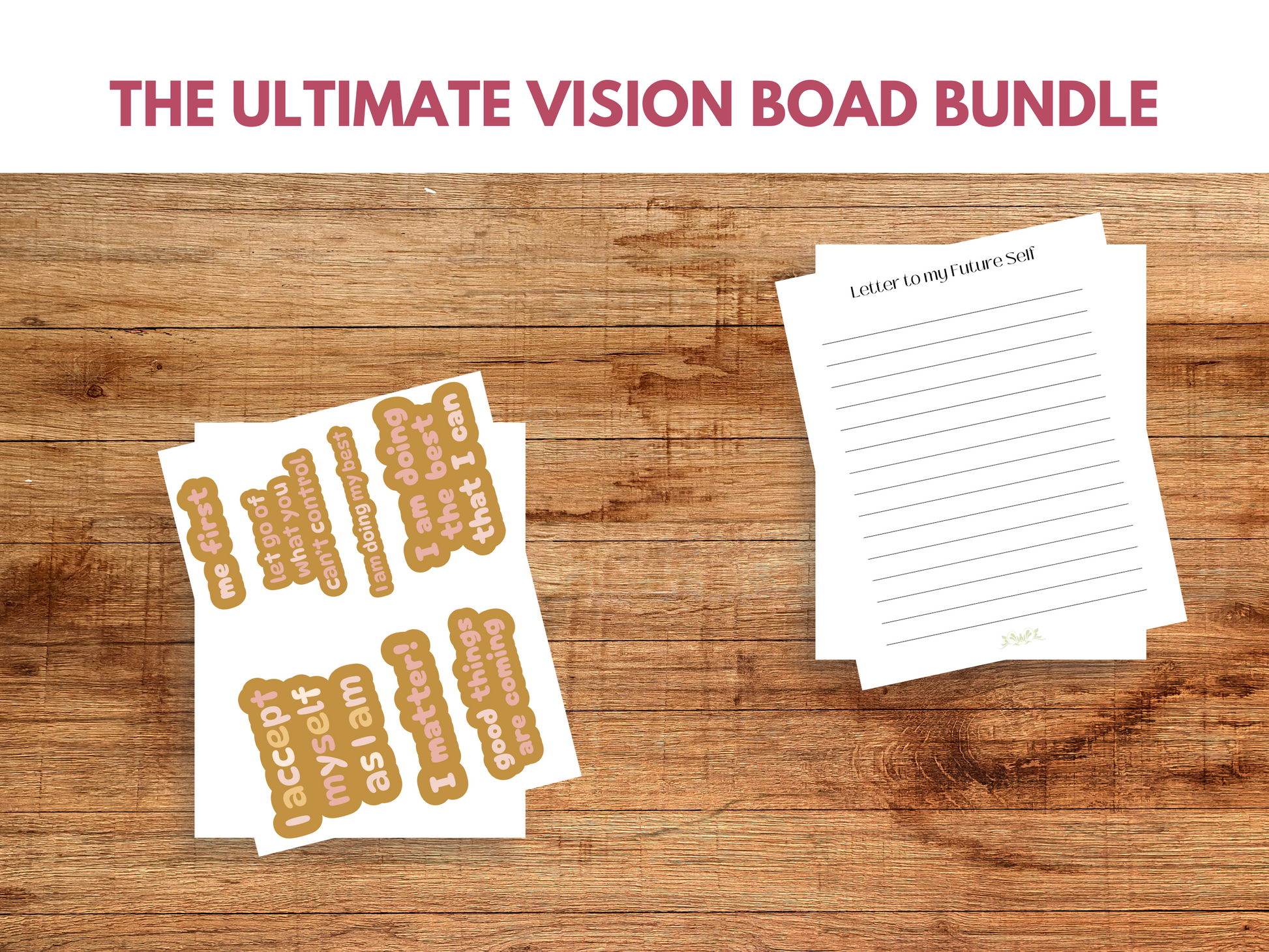 A collection of printable vision board ideas, featuring inspirational quotes, affirmations, and colorful collage elements for manifesting dreams and goals.