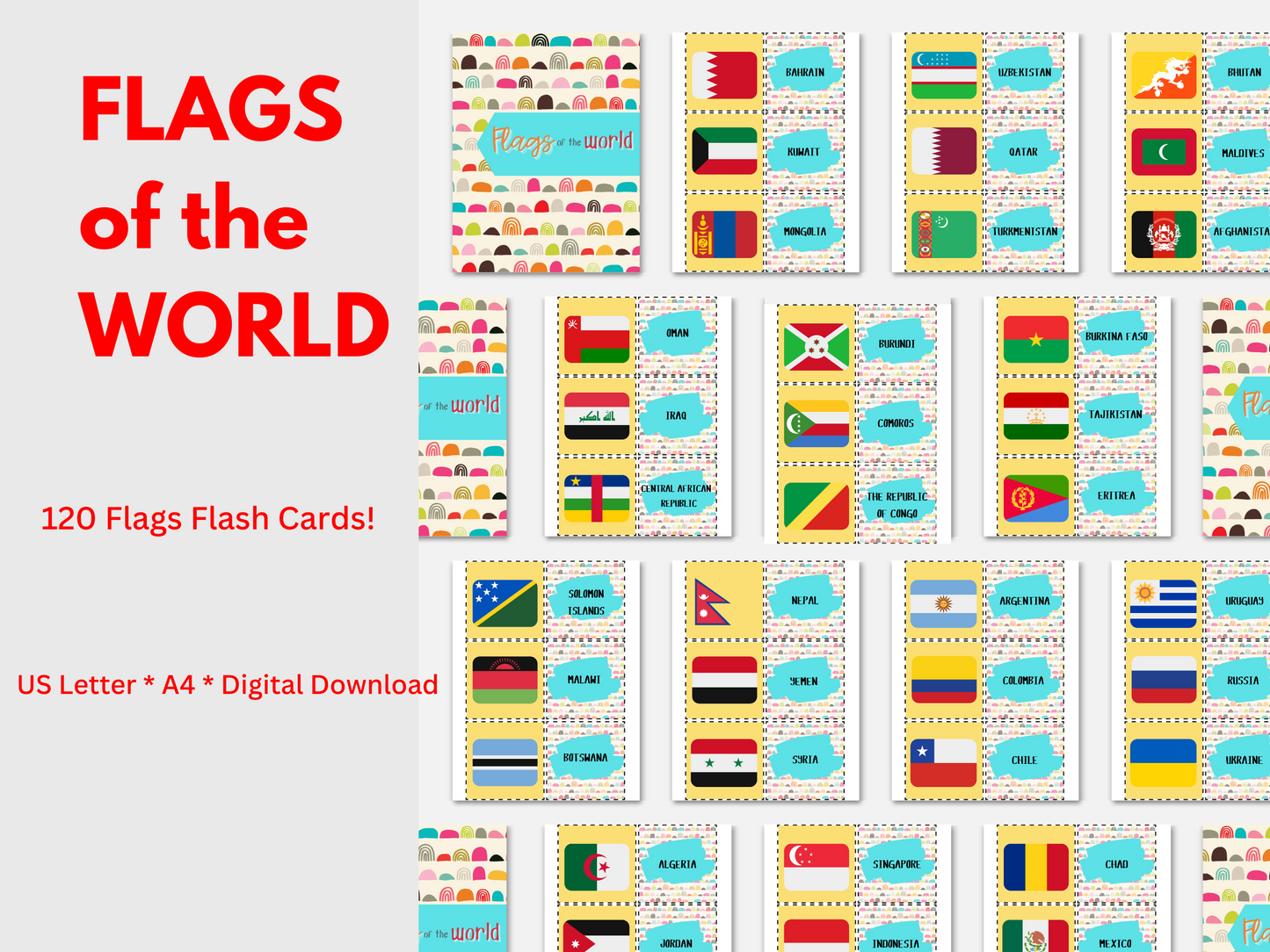 Printable Flags of the World Flash Cards