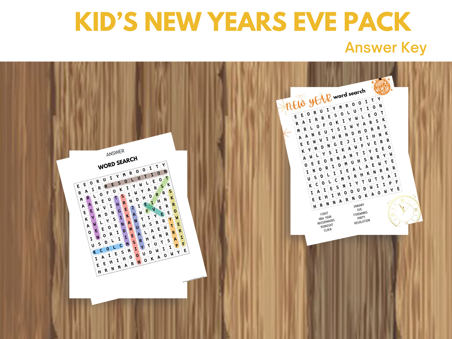 Printable New Year's activities for kids, including goal-setting activities, a resolution worksheet, games, and ideas for fun activities to do with kids on New Year's Eve. Perfect for starting new traditions and making lasting memories.