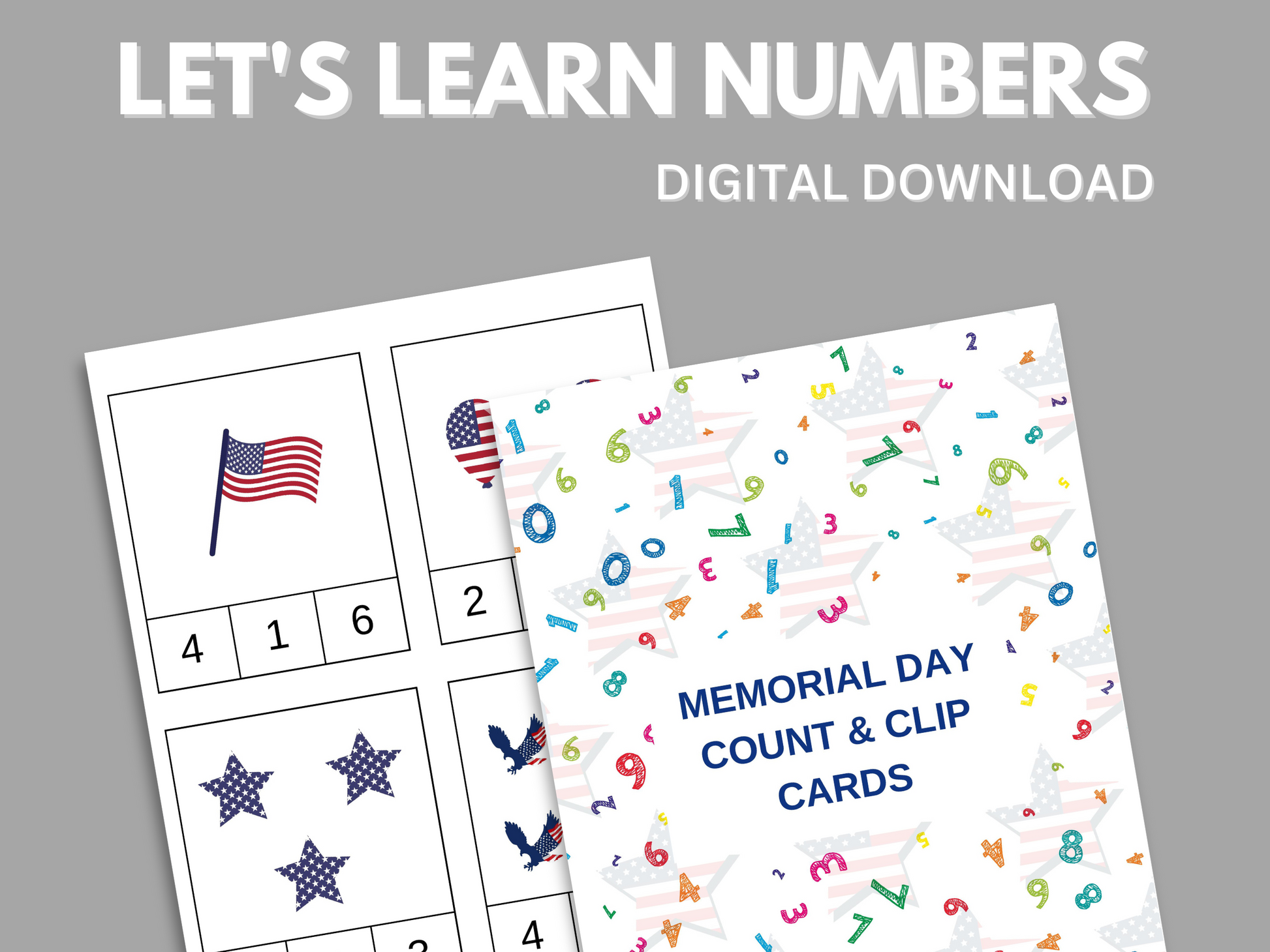 Learning numbers.  Two pages of counting and clip cards.