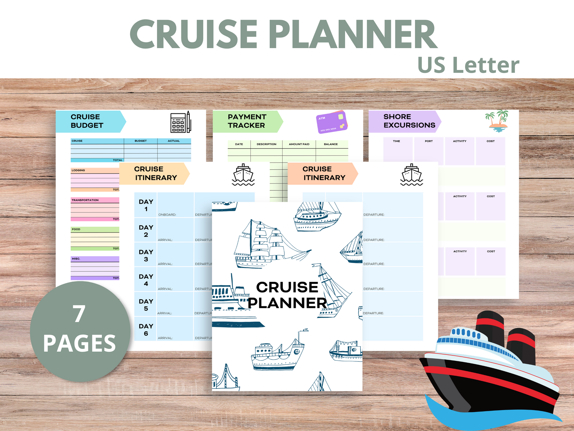 A detailed Cruise Planner featuring a cruise packing list, travel essentials, tips for travel with kids, and a printable travel checklist to help organize your trip.