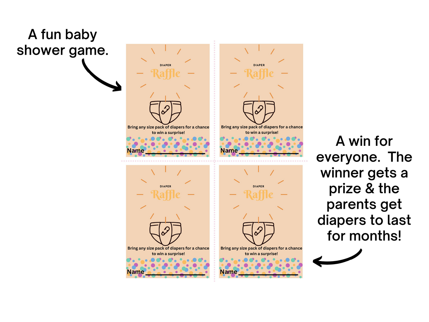 A photo of the diaper raffle and the reasons it's fun to do a diaper raffle.