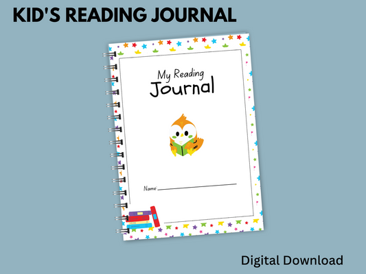 Kid's reading journal cover with an orange owl.