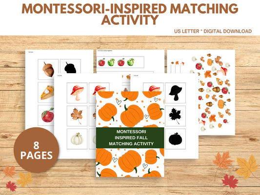 8 printable pages of Montessori inspired fall matching activity.