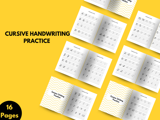 Printable cursive handwriting practice worksheets featuring uppercase and lowercase cursive letters for beginner students. Perfect for elementary writing and penmanship skills.
