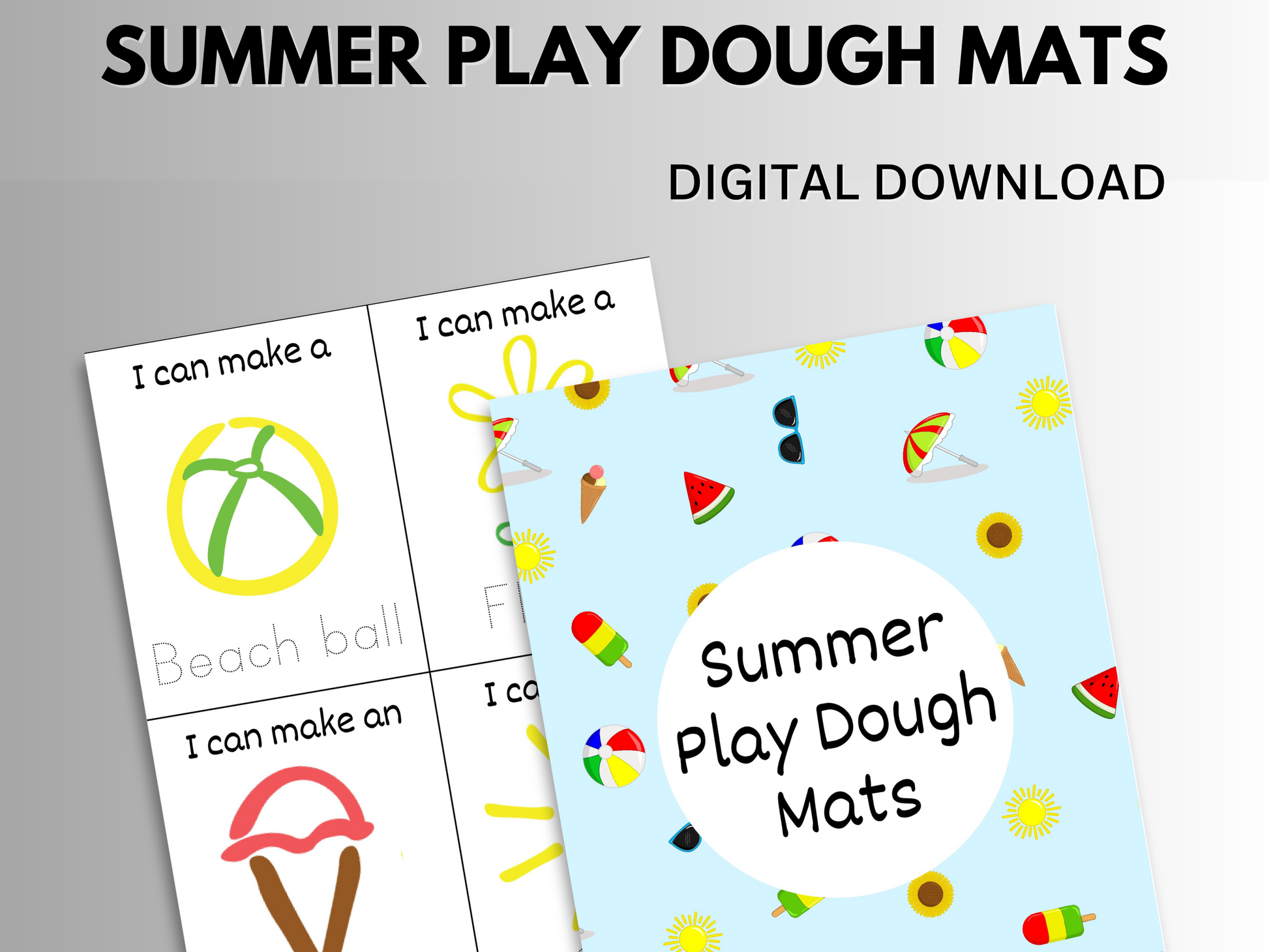 Summer play dough mats digital download with 2 pages shown.