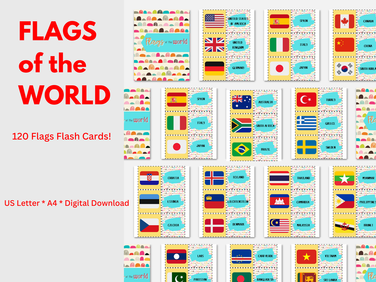 Printable Flags of the World Flash Cards