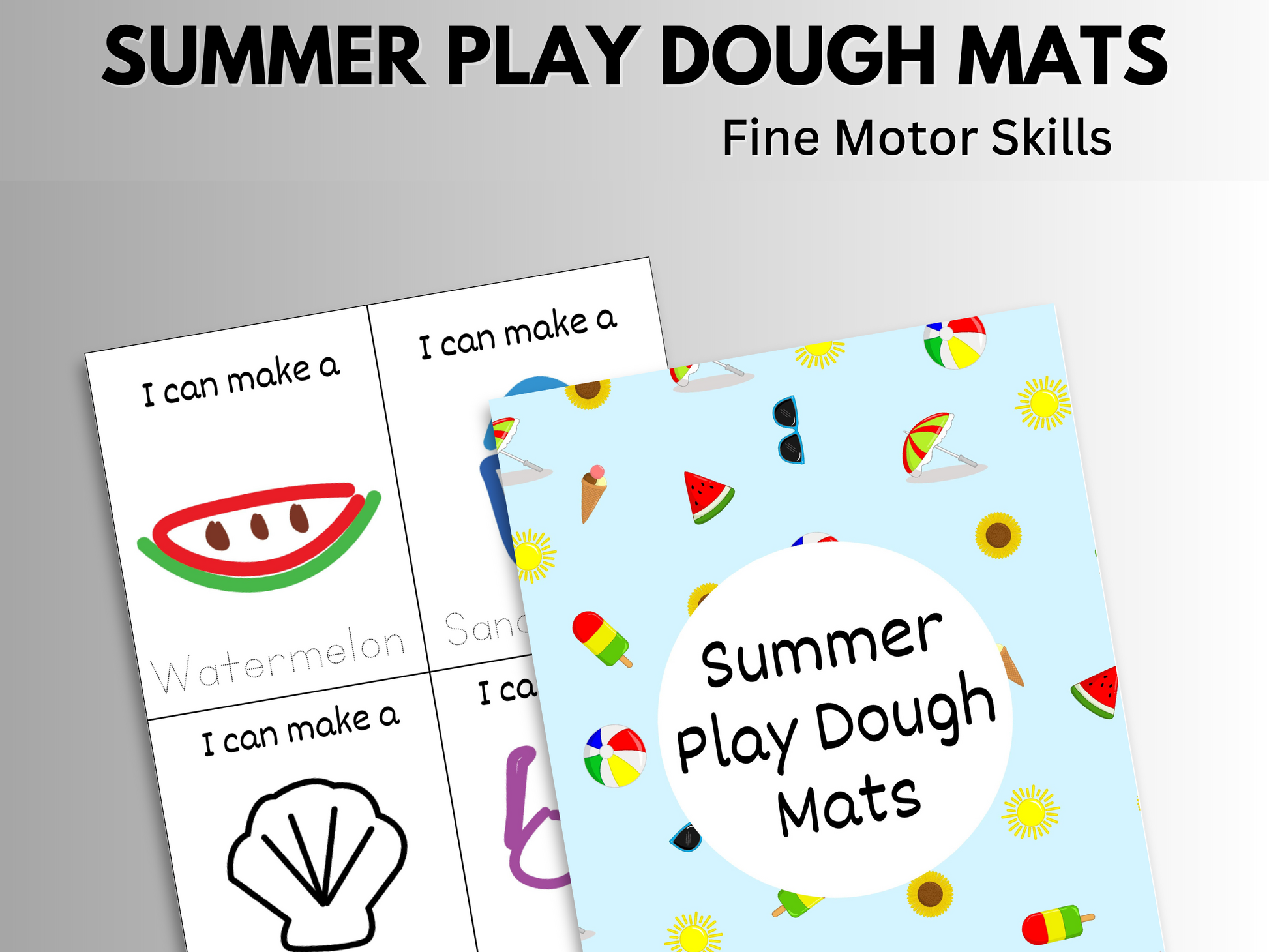 summer play dough mats fine motor skills showing 4 different designs and cover page.