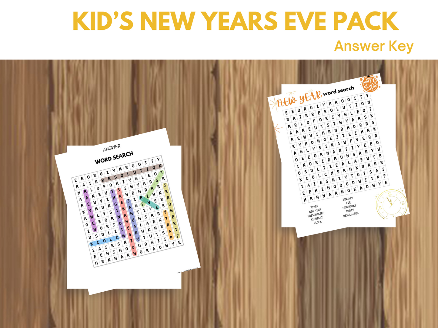 Printable New Year's activities for kids, including goal-setting activities, a resolution worksheet, games, and ideas for fun activities to do with kids on New Year's Eve. Perfect for starting new traditions and making lasting memories.
