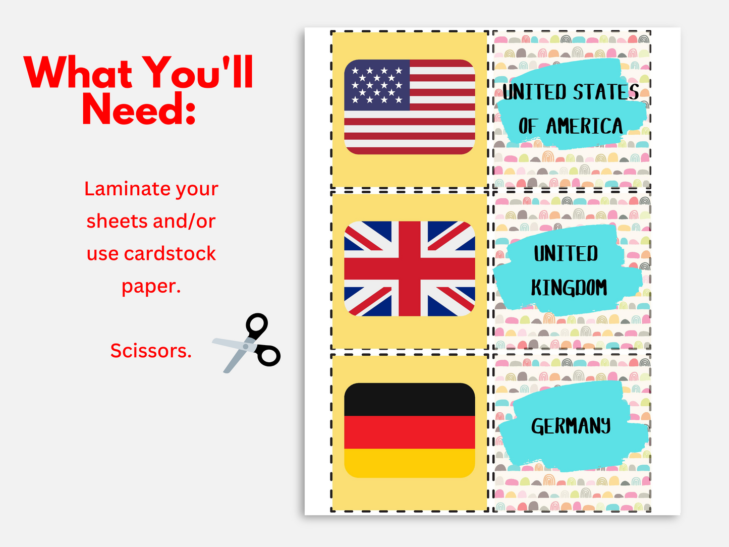 Printable Flags of the World Flash Cards