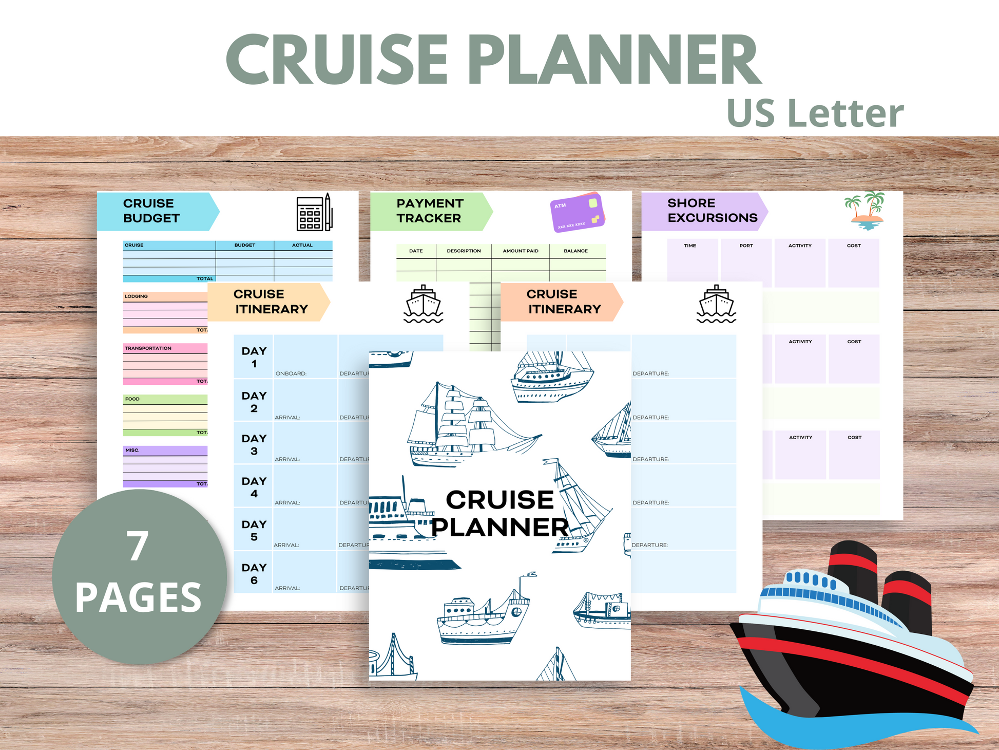 A detailed Cruise Planner featuring a cruise packing list, travel essentials, tips for travel with kids, and a printable travel checklist to help organize your trip.
