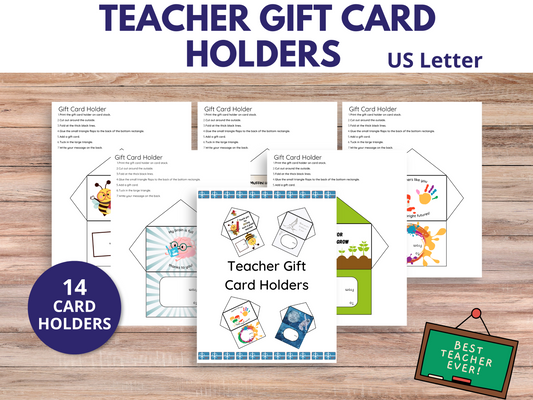 Printable teacher gift card holders for Teacher Appreciation Week, featuring teacher of the month gift ideas, fun gifts for teachers, and ways to boost teacher morale.
