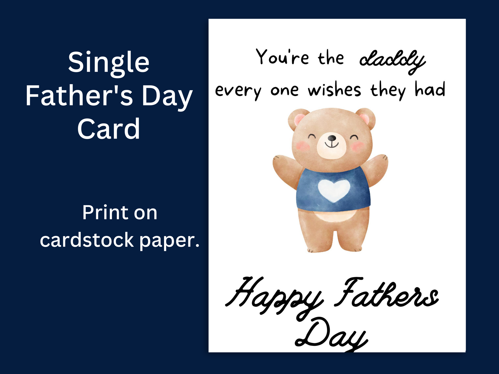 Single father's day card printable with a teddy bear on the front.