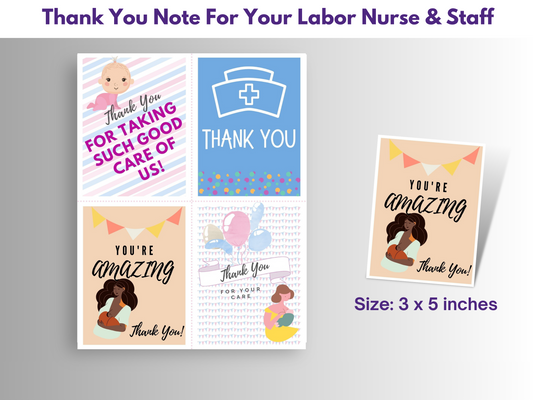 Thank you notes for labor and delivery nurses.  Four different designs shown.