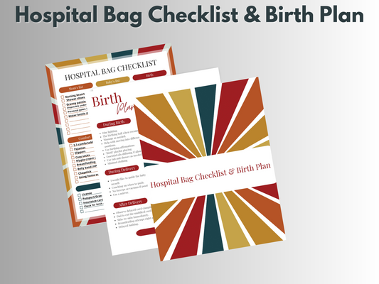 Colorful hospital bag checklist with birth plan completely filled out.