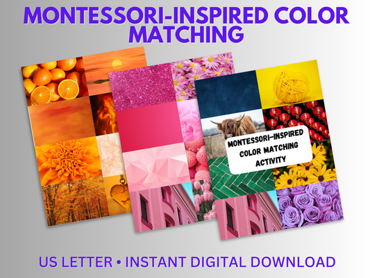 3 colorful photos of montessori inspired color matching activities.