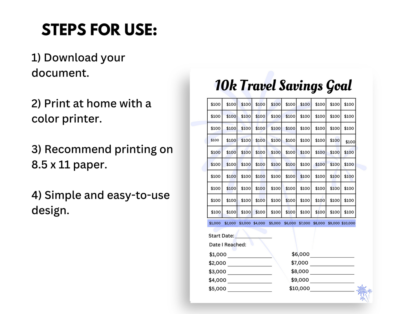 Four steps for using the savings tacker.