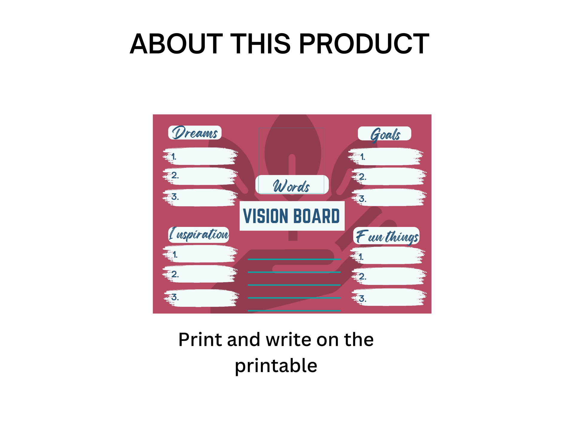 Red vision board template pdf shown with directions to print and write.